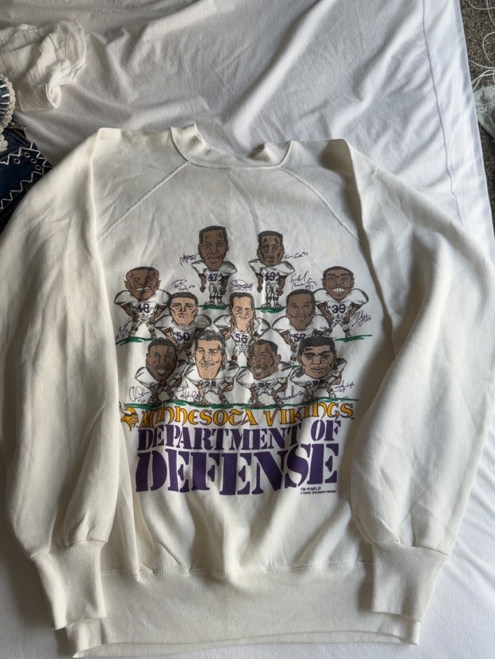 Minnesota Vikings White 'Department of Defense' Crewneck Sweatshirt